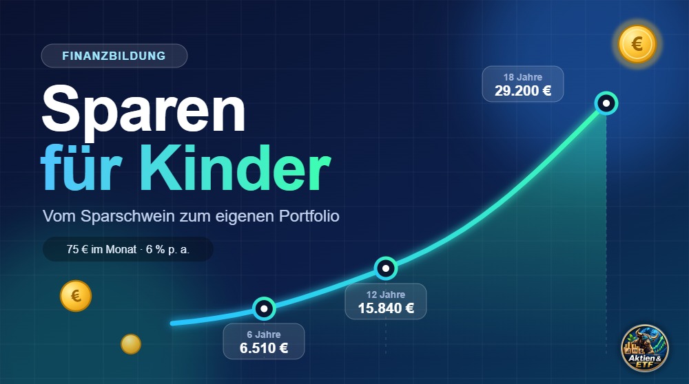 Sparen für Kinder: Wachstumskurve für 75 € monatlich über 6, 12 und 18 Jahre bei 6 % Rendite
